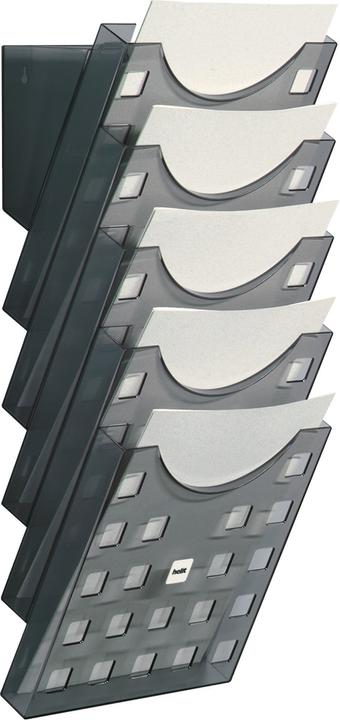 Produktbild Helit Prospekthalter Set H6103108 DIN A4 5Fächer grau.tr +Wandhalter (A4 hoch)