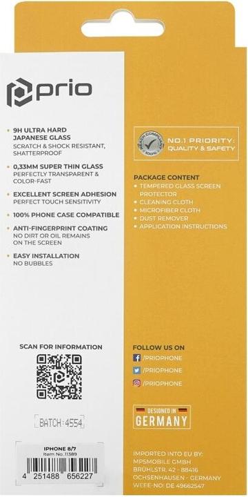 Image du produit prio Verre de protection d'écran 3D pour iPhone 8/7 noir (1 pcs, Apple iPhone 7, Apple iPhone 8)