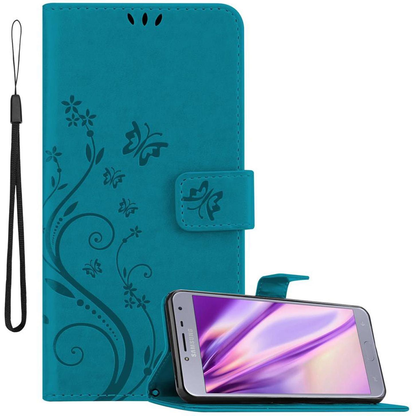 Cadorabo Flower Book Cover (Samsung Galaxy J4 (2018)), Smartphone Hülle, Blau