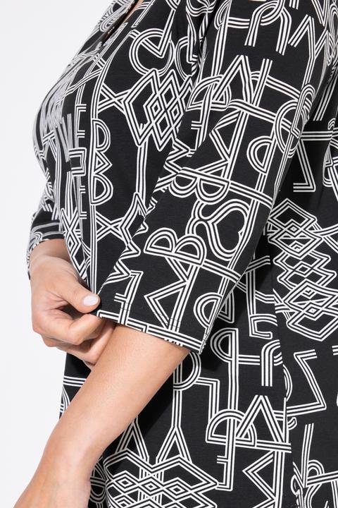 Actual product image Ulla Popken Geometric Print 3/4 Sleeve V-Neck Stretch-Fit Tee (42, 44)