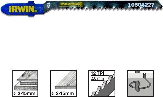 Image du produit Irwin T244D Lame de scie sauteuse 83 mm 12 TPI, 5 pièces standard contour étroit pour bois, arbre en T