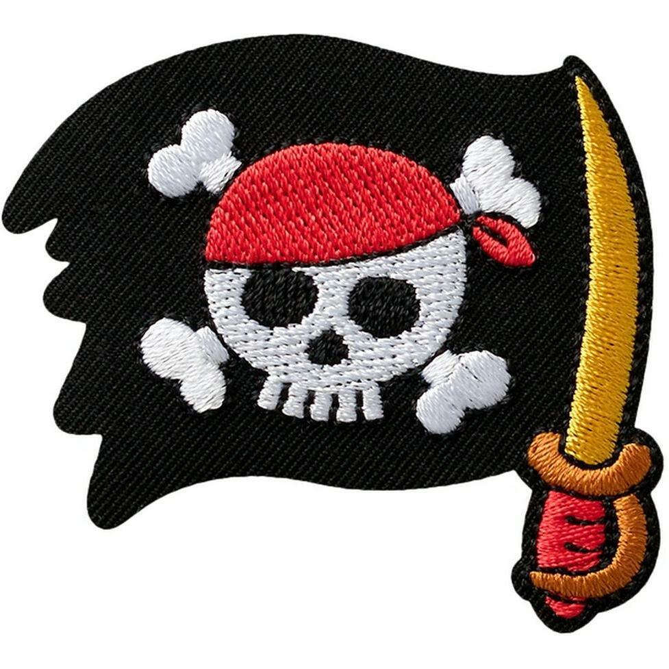 Mono Quick Piratenflagge mit Säbel, Applikationen, Schwarz