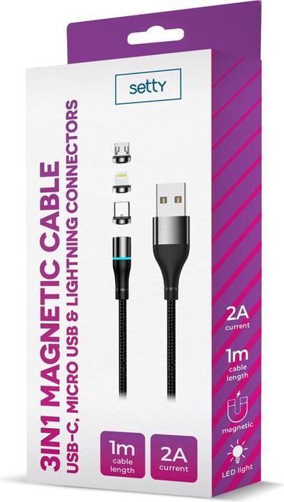 Actual product image Setty USB magnetic cable 1m 2A nylon black (1 m, 10 W)