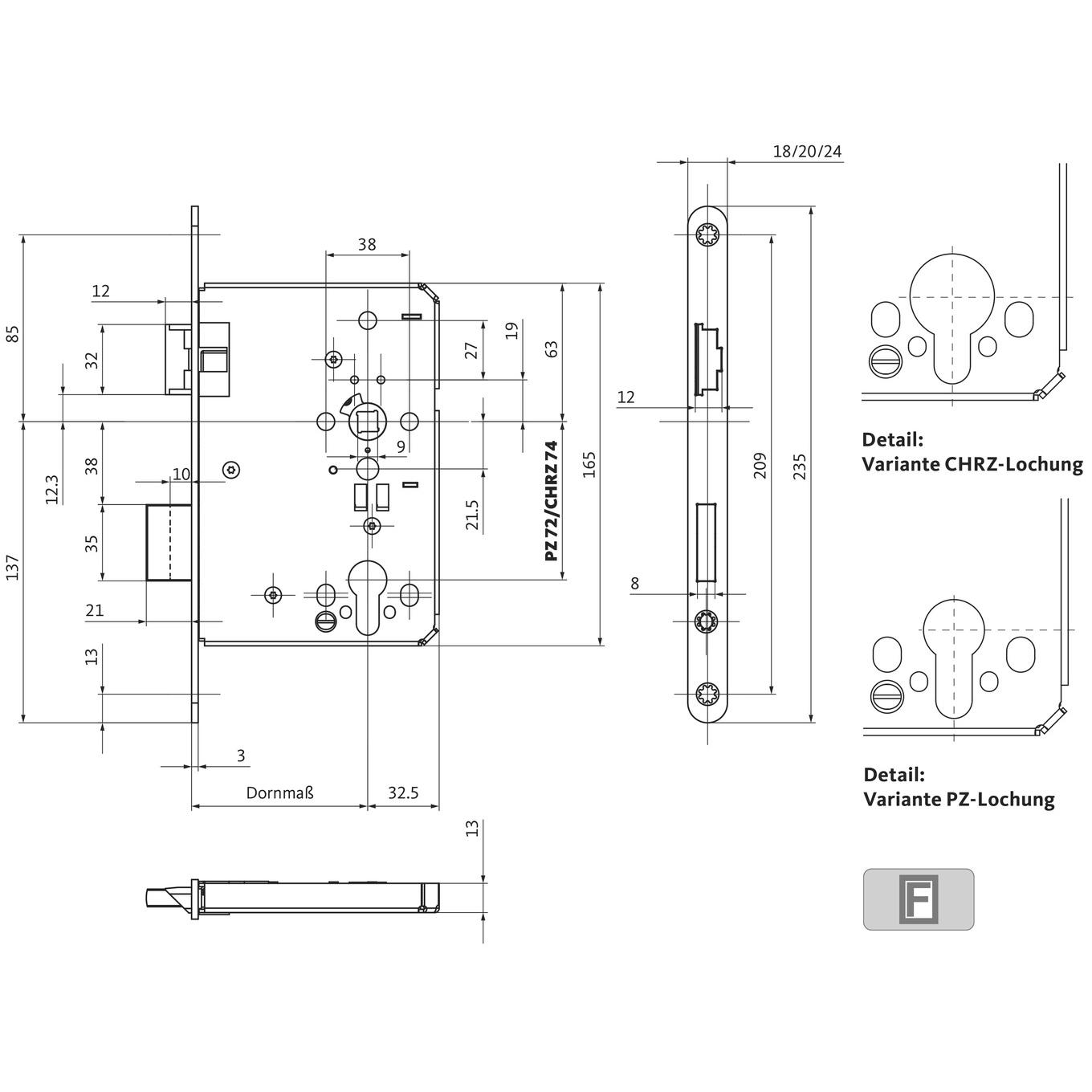 Thumbnail - BKS, Türschloss + Schliesszylinder, Einsteckschlösser B-12060 (Einsteckschloss)