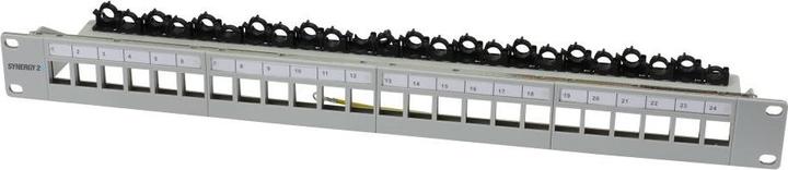 Produktbild Synergy 21 Keystone,Modulträger, 19"Patchpanel für 24xTP-Modul, 1HE(t 94mm), Lichtgrau, V4 mit Kabelklemme, Syn