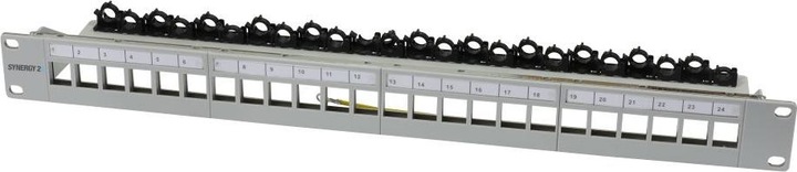 Actual product image Synergy 21 Keystone, module rack, 19" patch panel for 24xTP module, 1U(t 94mm), light grey, V4 with cable