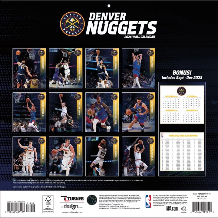 Produktbild NBA - Denver Nuggets - 30,5 x 30,5 cm Wandkalender 2024 (Englisch, Deutsch, Französisch, Italienisch, Spanisch)