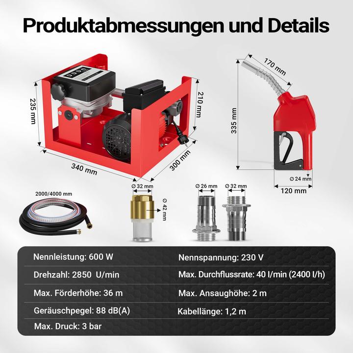Produktbild Wiltec Heizöl- und Dieselpumpe 230V/600W 40l/min selbstansaugend Pumpe Pistole