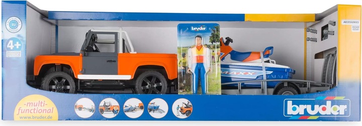 Produktbild Bruder Fahrzeug Land Rover Defender Pick Up mit Anhänger, Jet-Ski und Fahrer