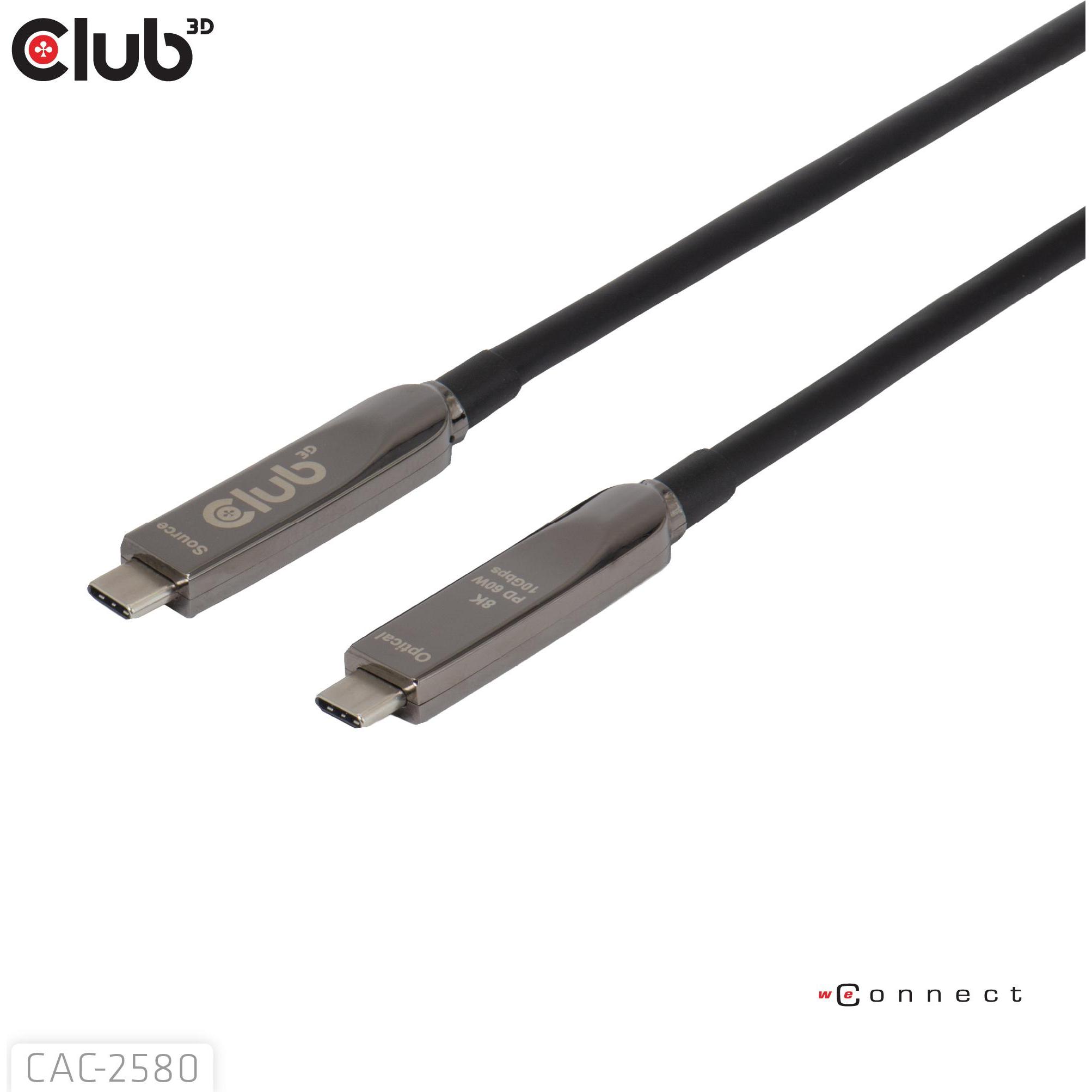 Club 3D Club3D USB-C AOC-Kabel 8K/ 10Gbps/ 60W 15m St/St (15 m, USB 3.2 Gen 2, 60 W), Cavo USB