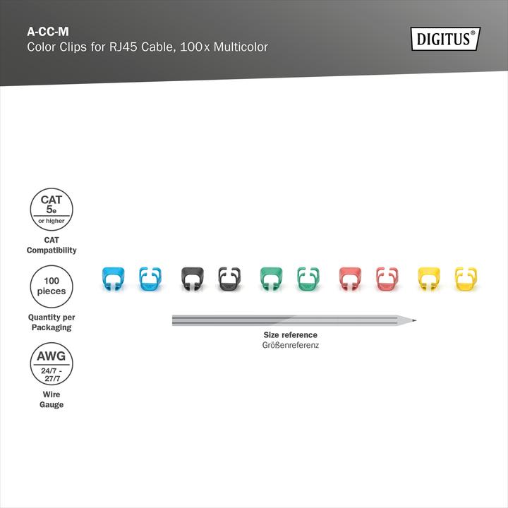 Produktbild Digitus Farbclips für RJ45-Kabel Mischfarben, 20 Stk. x 5 Farben (CAT5e, 0.01 m)