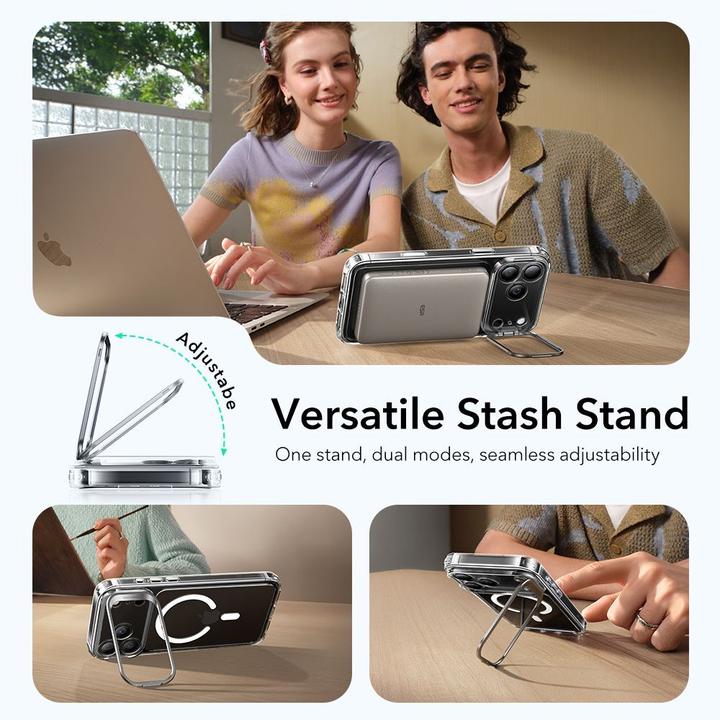 Actual product image ESR Classic Hybrid Magnetic Case (Camera Control, Stash Stand), for iPhone 17 Pro, Clear (Apple iPhone 17 Pro)