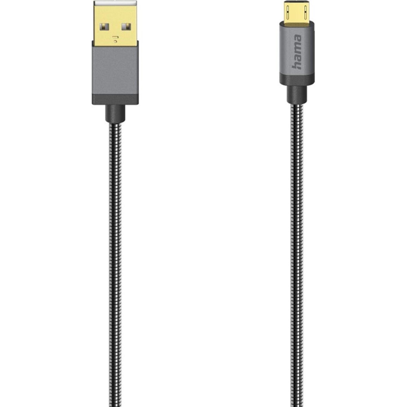 Hama Micro-USB-Kabel, USB 2.0, 480 Mbit/s, Metall, 0,75 m (0.75 m, USB 2.0), USB Kabel