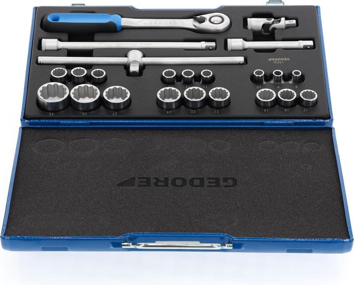 Image du produit Gedore D 19 EMU-20 Jeu de douilles 1/2", 23 pièces, profil UD, 8-32 mm (10 mm, 11 mm, 12 mm, 13 mm, 14 mm, 15 mm, 16 mm, 17 mm, 18 mm, 19 mm, 20 mm, 21 mm, 22 mm, 23 mm, 24 mm, 25 mm, 26 mm, 27 mm, 28 mm, 29 mm, 30 mm, 31 mm, 32 mm, 8 mm, 9 mm)
