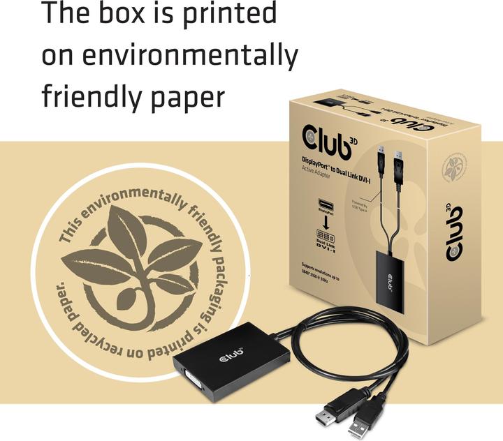 Produktbild Club 3D CAC-1010 DisplayPort to Dual Link DVI-I aktiver Adapter (USB, 6.10 cm)