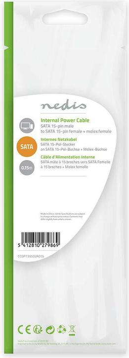 Immagine prodotto Nedis Cavo di alimentazione interna SATA 15 pin maschio Molex femmina/SATA 15 pin femmina placcato oro