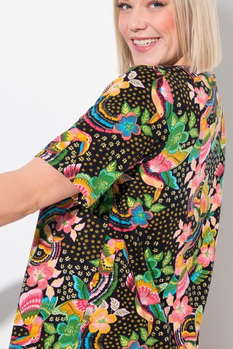 Produktbild Ulla Popken Longshirt, Blüten, A-Linie, V-Ausschnitt, Halbarm (62)