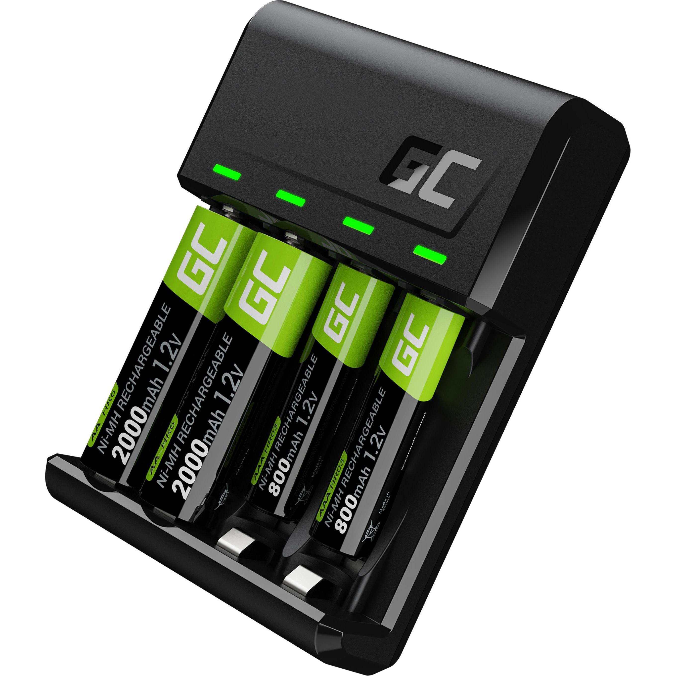 GreenCell VitalCharger Set with 2x AA 2000mAh & 2x AAA 800mAh Batteries (4 Stk., AAA, AA, 2000 mAh, Akku), Akku Ladegerä...