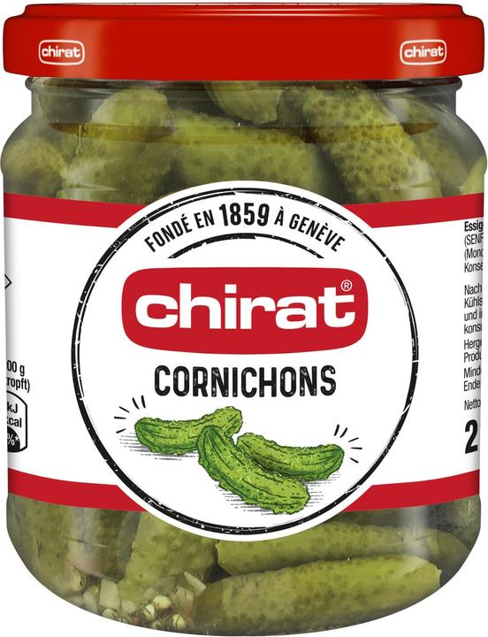 Immagine prodotto Chirat Cornichons all'aceto: mini cetriolini croccanti ideali per raclette, fonduta, aperitivi, piatti (210 g)