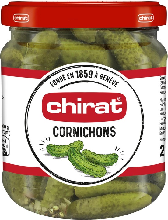 Image du produit Chirat Cornichons au vinaigre, idéaux pour la raclette, la fondue, l'apéritif, les plats froids & snacking (210 g)