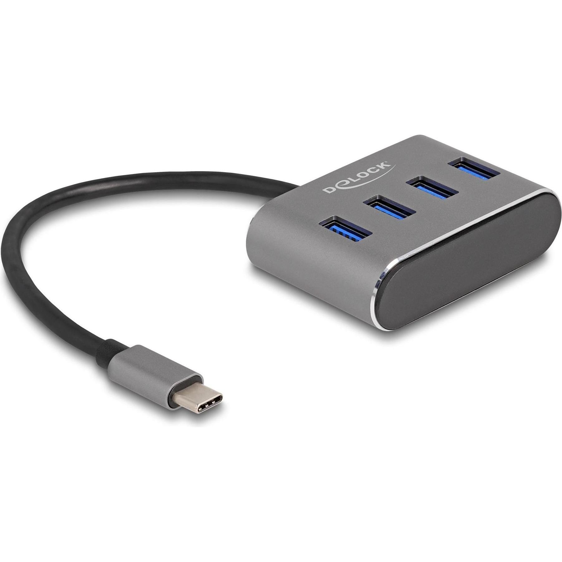 Delock 63223 (USB-C, 4 Ports), Dockingstation + USB Hub, Schwarz
