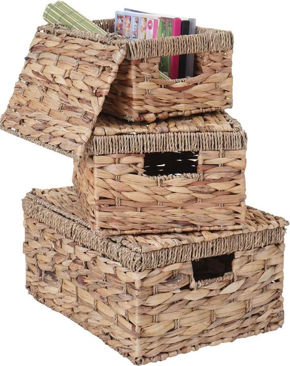 Actual product image Swisshandel24 Set of 3 Storage Box, Chest Box with Lid, Water Hyacinth natural colour