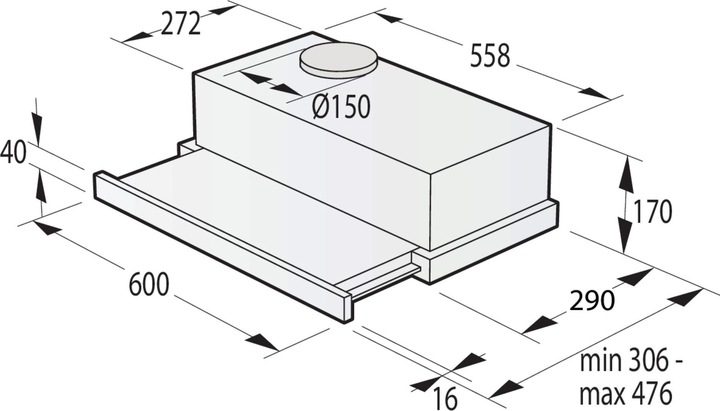 Immagine prodotto Gorenje TH62E4X Dunstabzugshaube Halb eingebaut (Pullout) Edelstahl ³/h C (Cappuccio a schermo piatto)