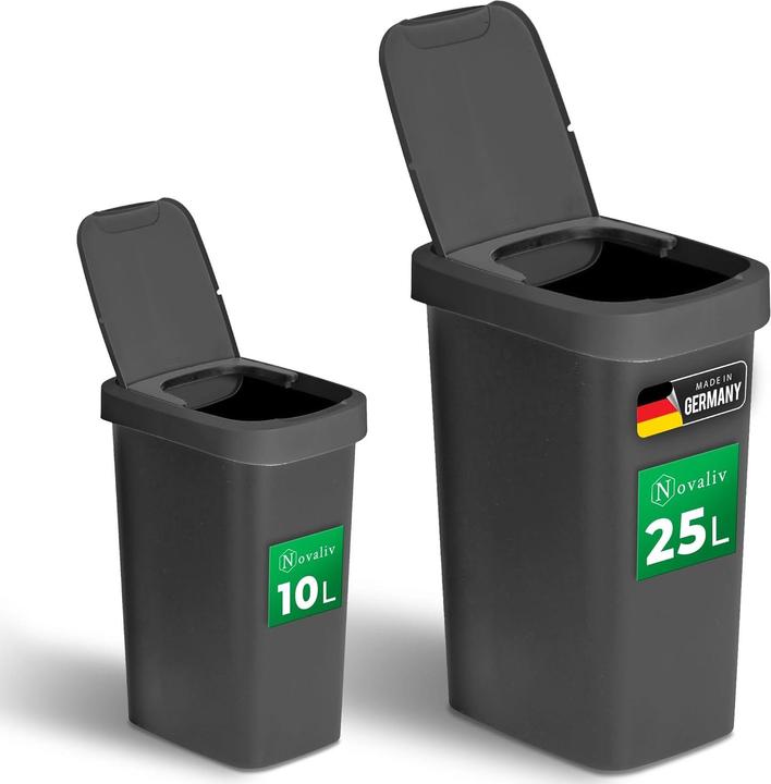 Novaliv Abfalleimer-Set 10L + 25L, Mülleimer mit 2in1 Deckel, Klappdeckel & Schwingdeckel, Anti-Geru (10 l)