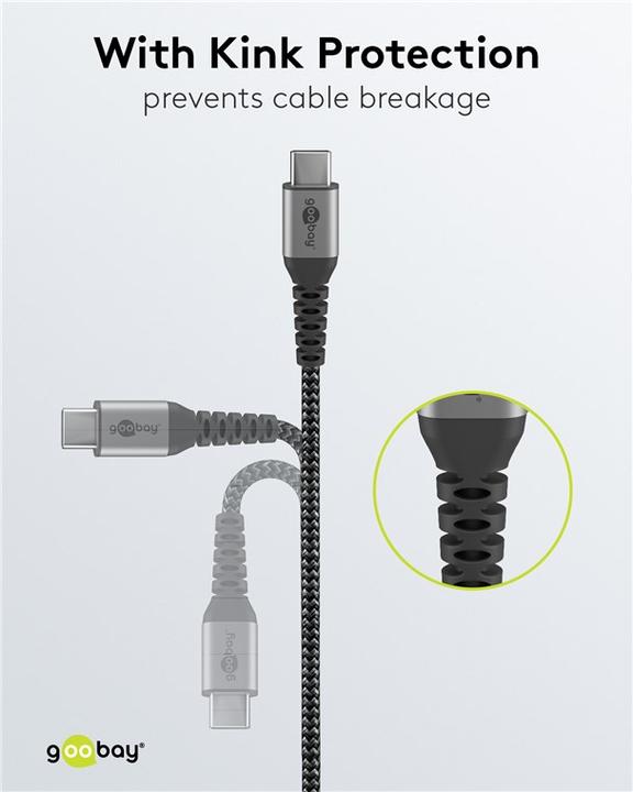 Productafbeelding Goobay USB-C™ naar USB-C™ textiel kabel met metalen stekkers (space grijs/zilver) 1 m, zwart-grijs (1 m, USB 2.0)
