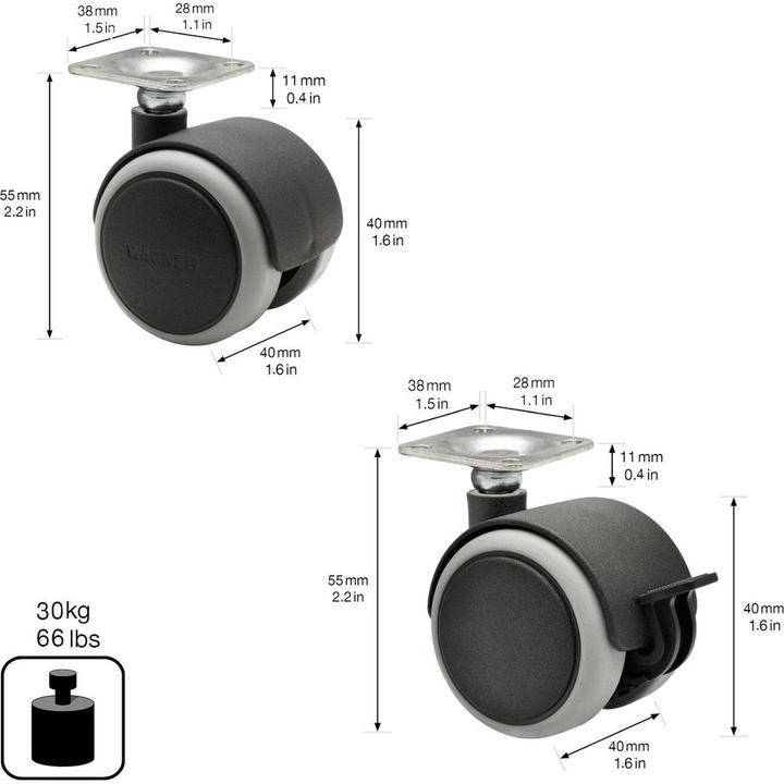 Image du produit Wagner System Roulette double pour meublesn-kit ø 40 mm 8 pcs. soft