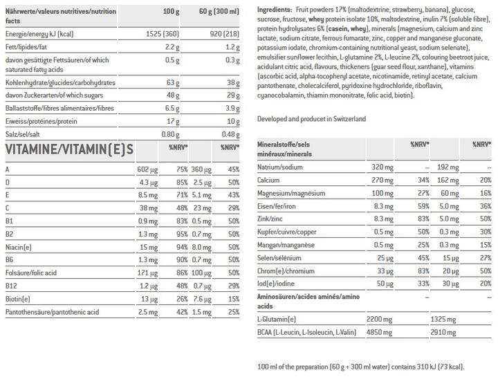 Nährwerte und Zutaten Sponser Recovery (Banane, Erdbeer, 1 Stk., 60 g)