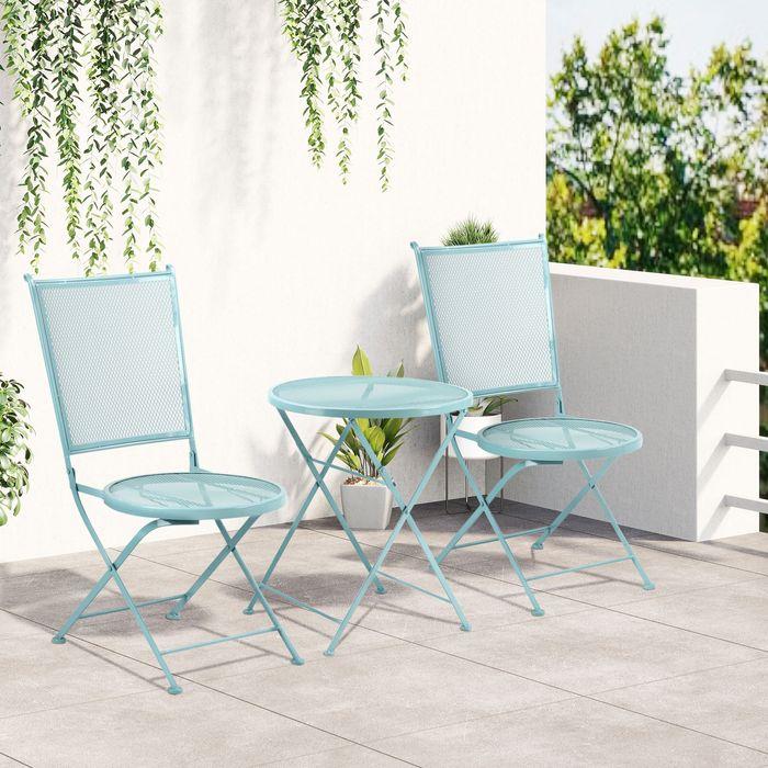 Image du produit Swisshandel24 Set de jardin pour 2 personnes set bistro 1 table + 2 chaises pliantes pour terrasse balcon M (55.50 cm)