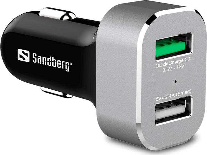 Sandberg Autolader 1xQC 3.0+1xUSB2.4A