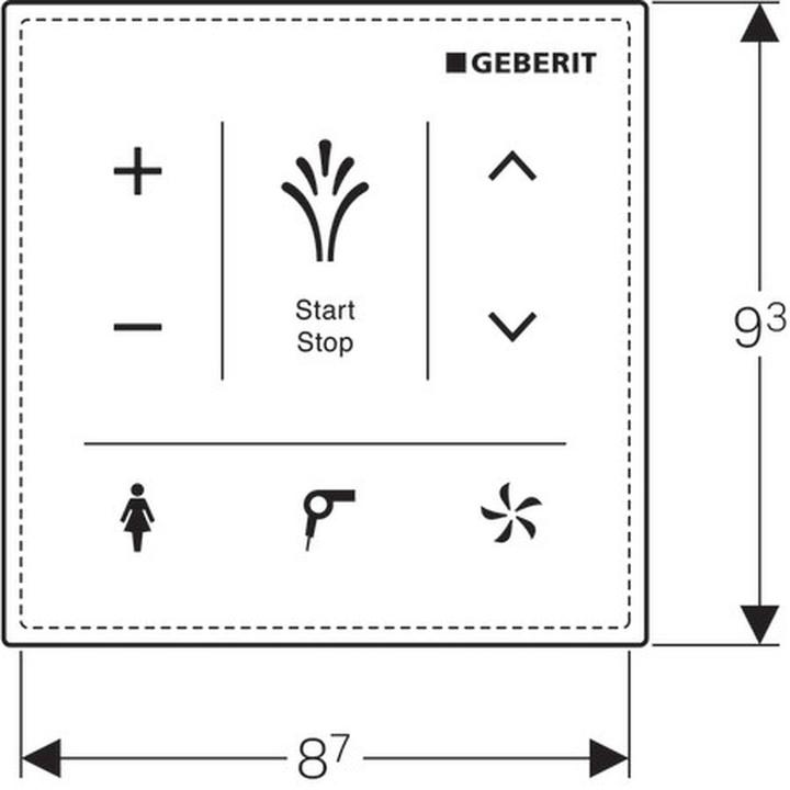 Produktbild Geberit AquaClean bedieningspaneel wand Mera 9.3x9.3cm t.b.v. AquaClean douchewc glas wit