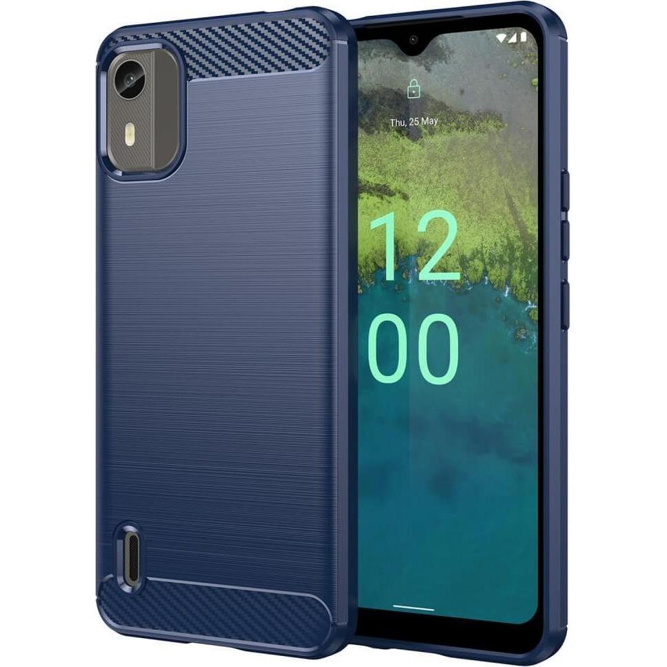 Thumbnail - Cover-Discount Nokia C12 - Metall Carbon Look Hülle dunkelblau (Nokia C12), Smartphone Hülle, Blau