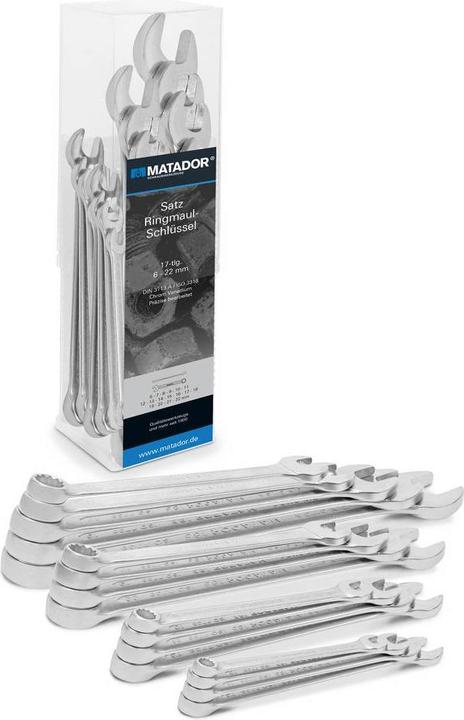 Actual product image Matador Ring wrench set set, 17 pcs, 6 22 mm (6 mm, 18 mm, 17 mm, 7 mm, 19 mm, 9 mm, 11 mm, 16 mm, 22 mm, 20 mm, 8 mm, 12 mm, 15 mm, 21 mm, 13 mm, 14 mm, 10 mm)
