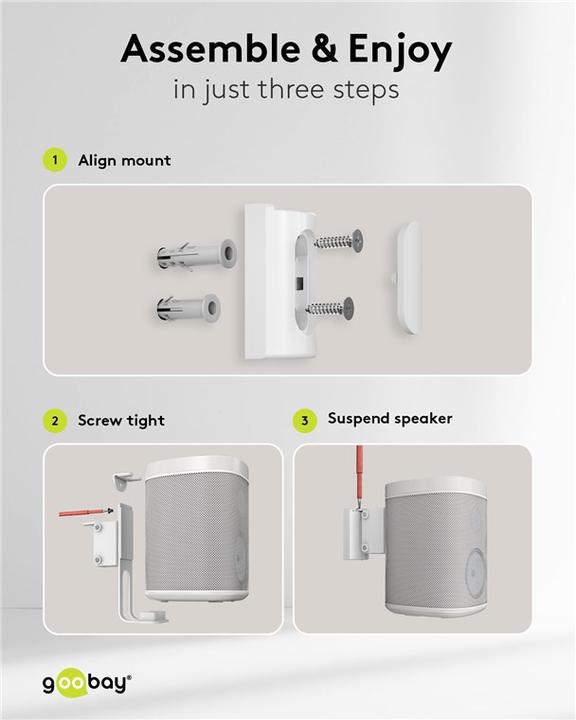 Actual product image Goobay One Sound Flex speaker wall mount, white (Wall installation, Rotatable, Tiltable)