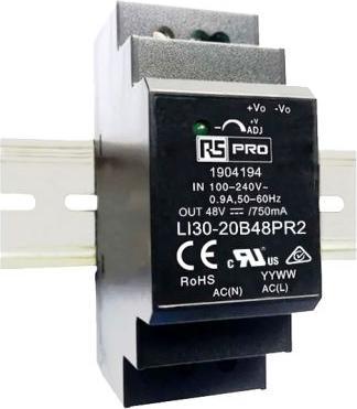 Produktbild Rs Pro DIN-Schienen Netzteil, 120  370 V dc, 85  264 V ac, 48V / 750mA 36W Typ Spannungsversorgung