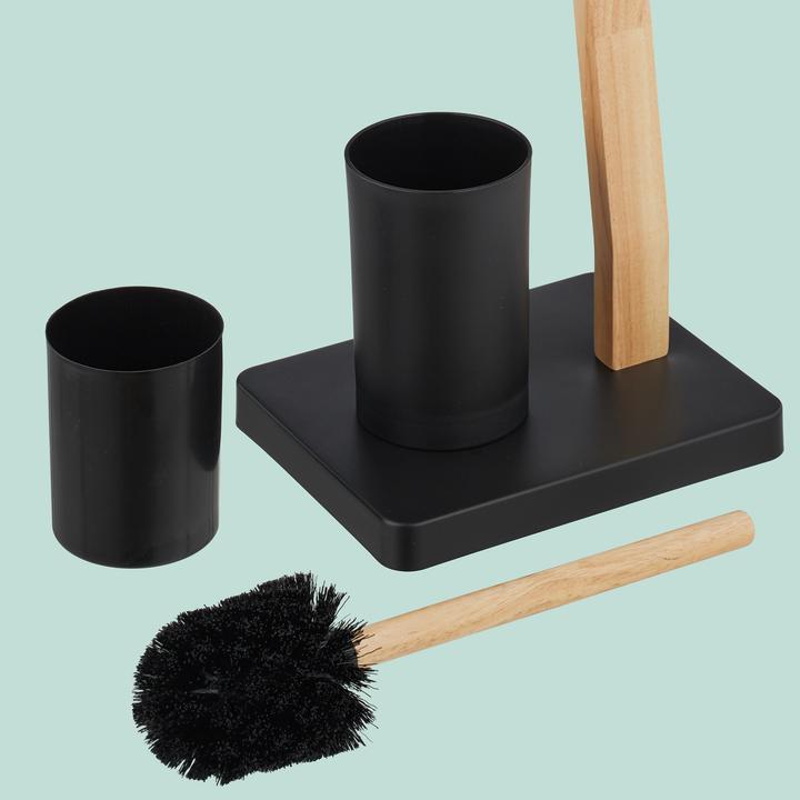 Produktbild Relaxdays - WC Garnitur Holz & Metall, Schwarz/Hellbraun, 78,5 x 23 x 18 cm