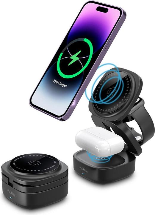 Actual product image Maxlife MXWC-06 magnetic wireless charger 15W black 3in1 (15 W)