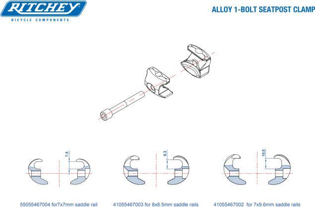 Image du produit Ritchey Adaptateur Single Bolt pour tige de selle en aluminium, pour rails 8x8,5mm, Selle Italia