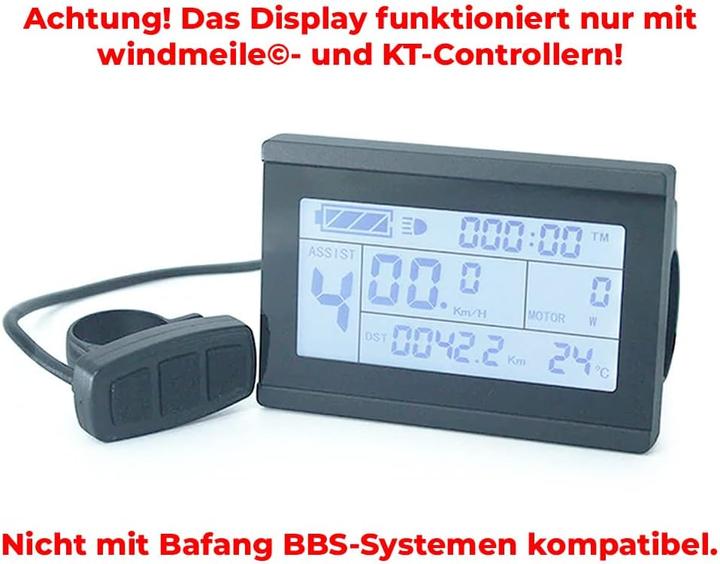 Actual product image Windmeile LCD-Bordcomputer für E-Bikes (24V/36V/48V)