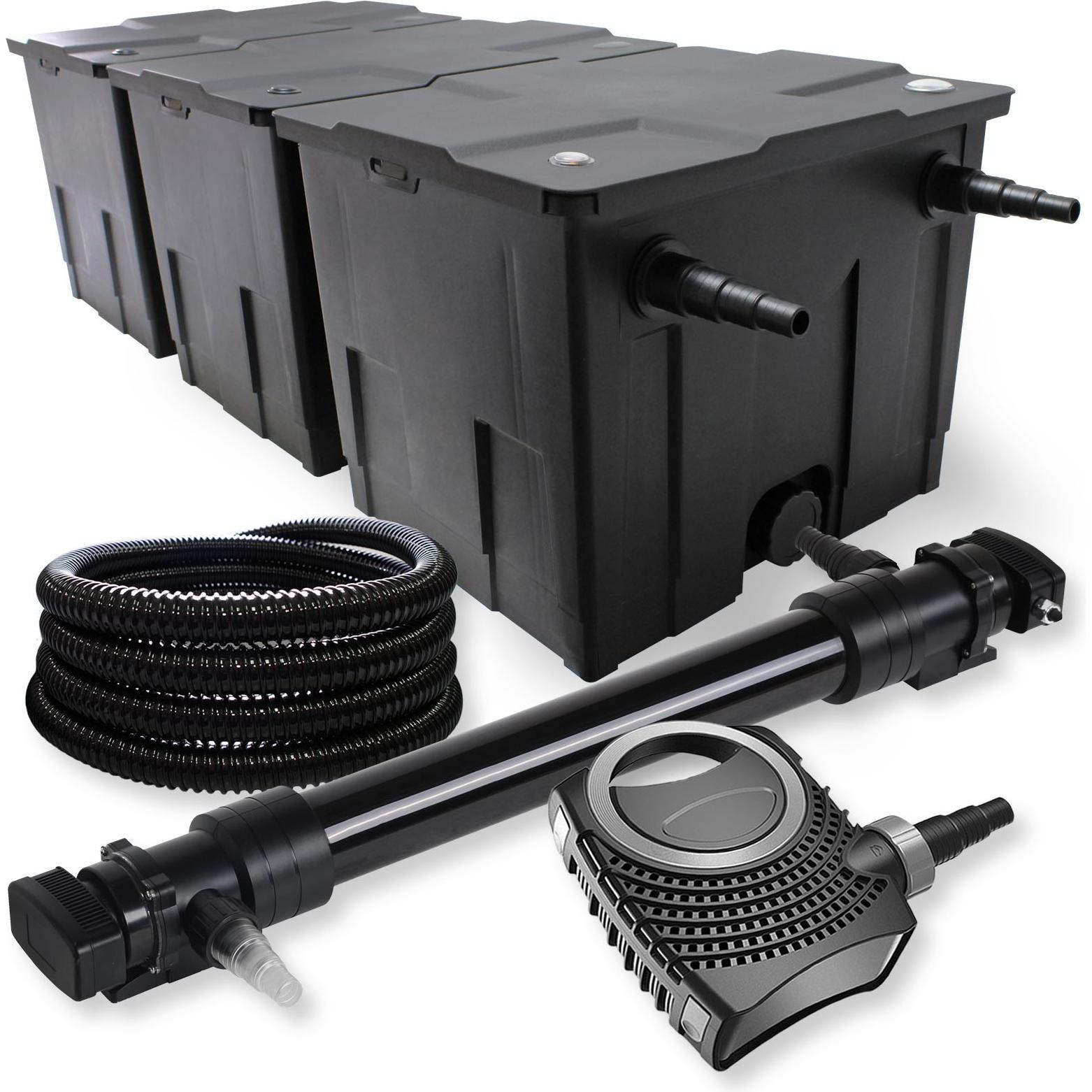 SunSun, Brunnen + Gartenteich, 3-Kammer Filter Set 90000l 72W UVC 6er Teich Klärer NEO10000 80W Pumpe Schlauch