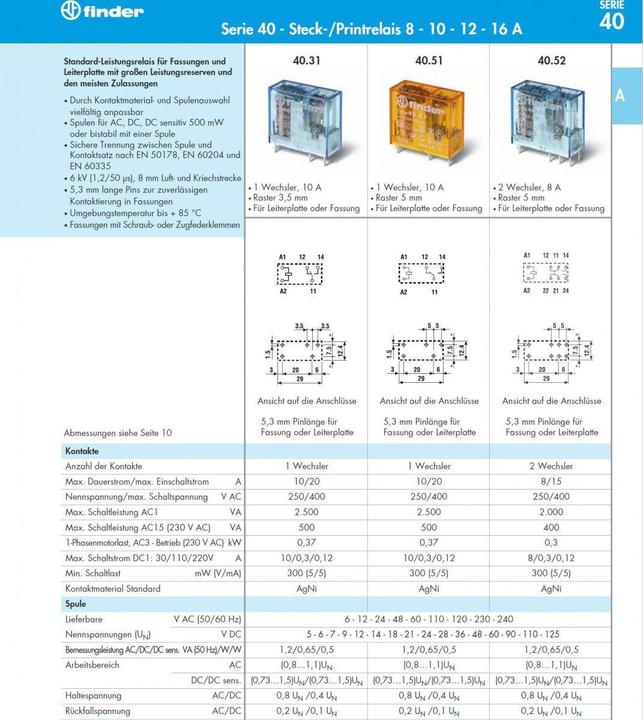 Produktbild Finder S.p.A. 40.52.8.230.5000 Printrelais 230 V/AC 8 A 2 Wechsler 1 St. (40.52.8.230.5000)