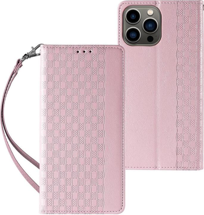 Hurtel Magnet Strap Case iPhone 14 Case Flip Wallet Mini Lanyard Stand Pink (Apple iPhone 14)