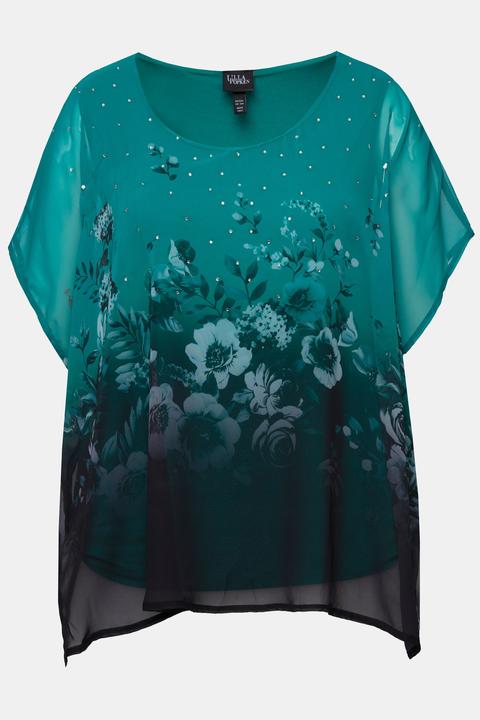 Produktbild Ulla Popken Blusenshirt, oversized, Chiffon mit Blüte, Jersey (54)