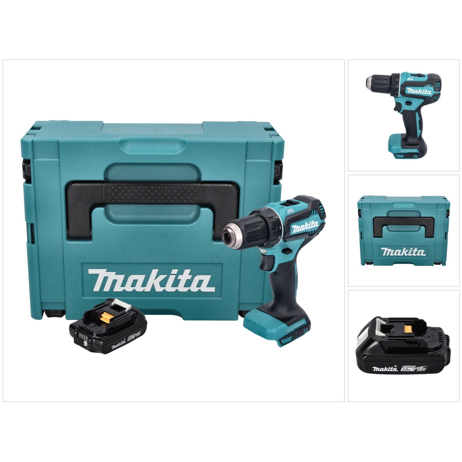 Makita, Bohrmaschine + Akkuschrauber, DDF 485 A1J Akku Bohrschrauber 18 V 50 Nm Brushless + 1x Akku 2,0 Ah + Makpac - oh...