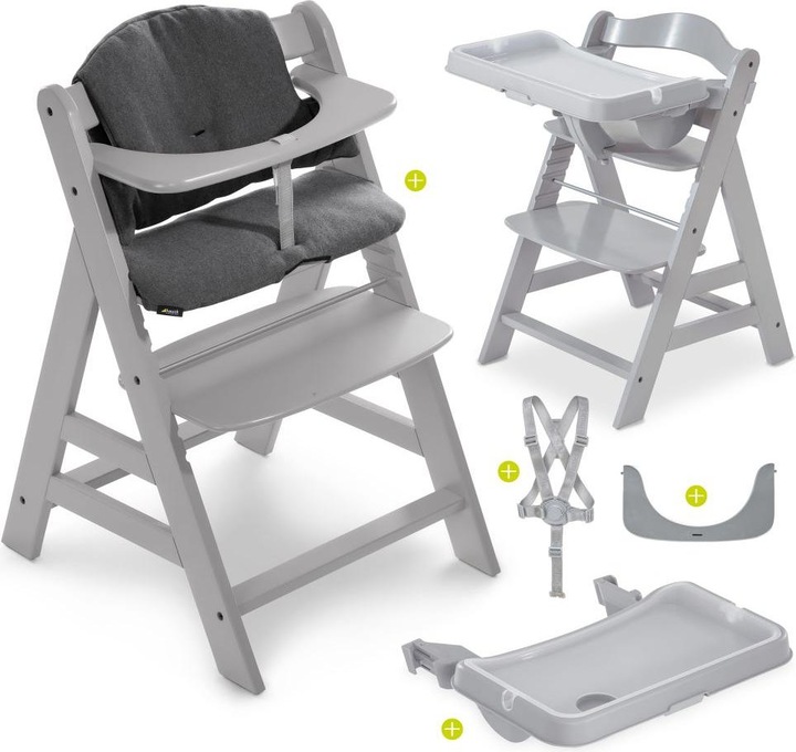 Produktbild Hauck Hochstühle Hochstuhl Alpha Plus Grau im Sparset inkl. Sitzkissen (Hochstuhl Sitzerhöhung)