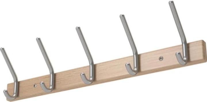 Produktbild HP Autozubehör Wandgarderobe Holzprofil Buche 5 Hut-/5 Mantelhaken Länge 700 mm Hakenabstand 150 mm Haken Alu