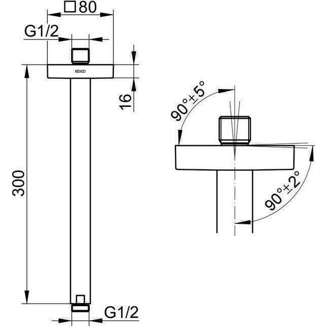 Thumbnail - Keuco, Duschsystem, Brausearm EDITION 300 Rosette eckig Ausldg 300mm vc
